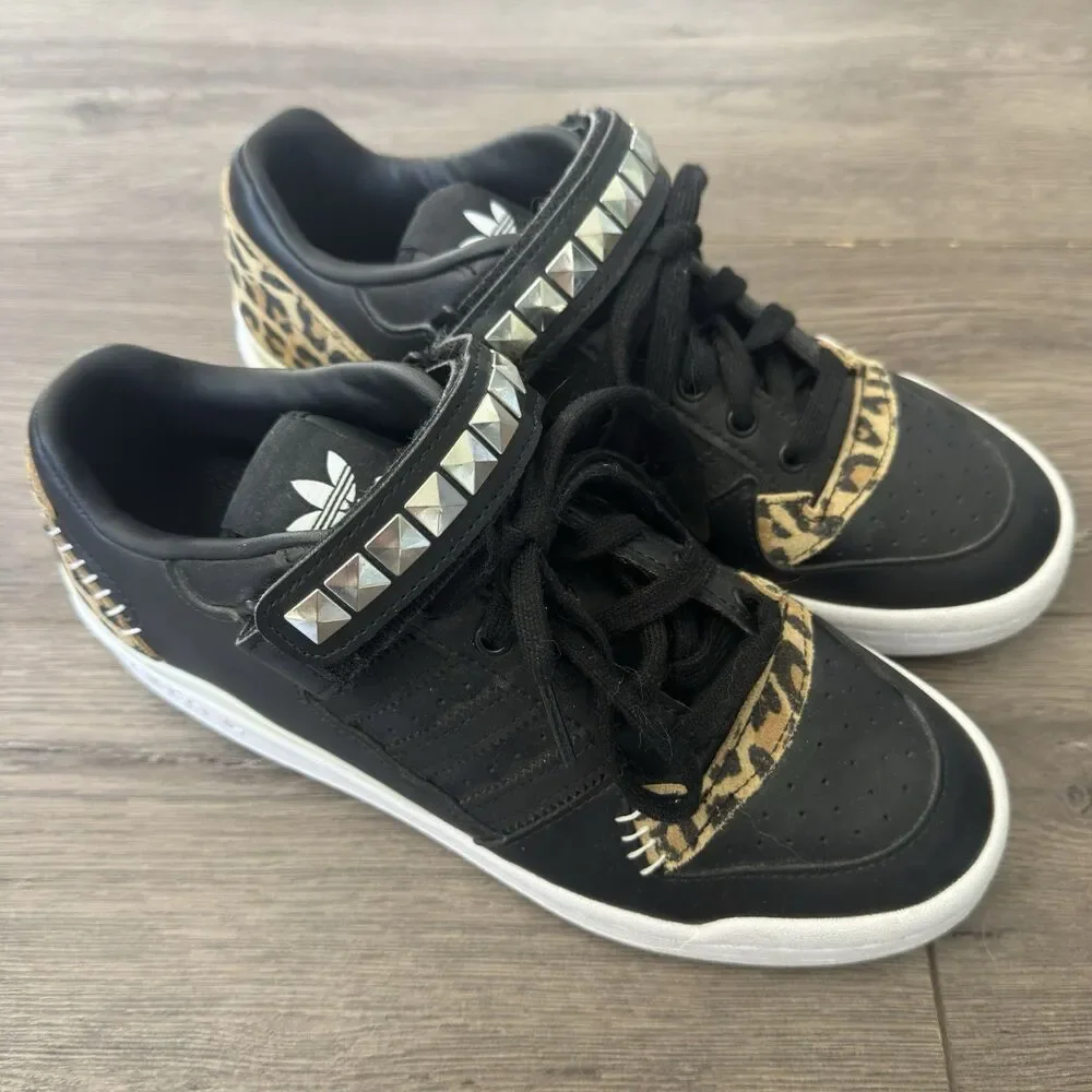 adidas Forum Low J Black Leopard GZ0803 Studded Sneakers US 6.5 Women’s 8